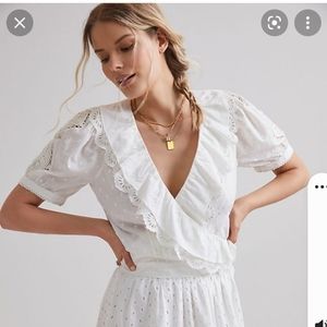 Anthropologie Lacy Ruffled Wrap Blouse plus sized